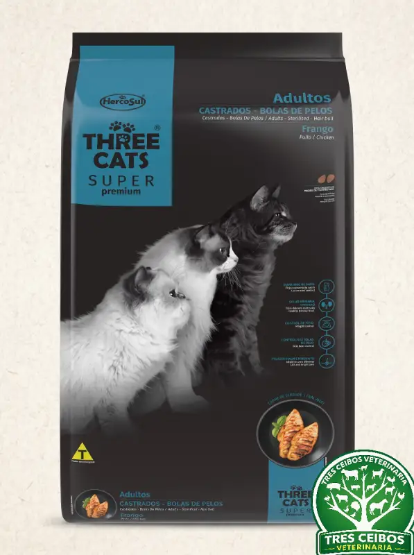 Three Cats Super Premium Adultos Castrados Bolas de Pelos Pollo